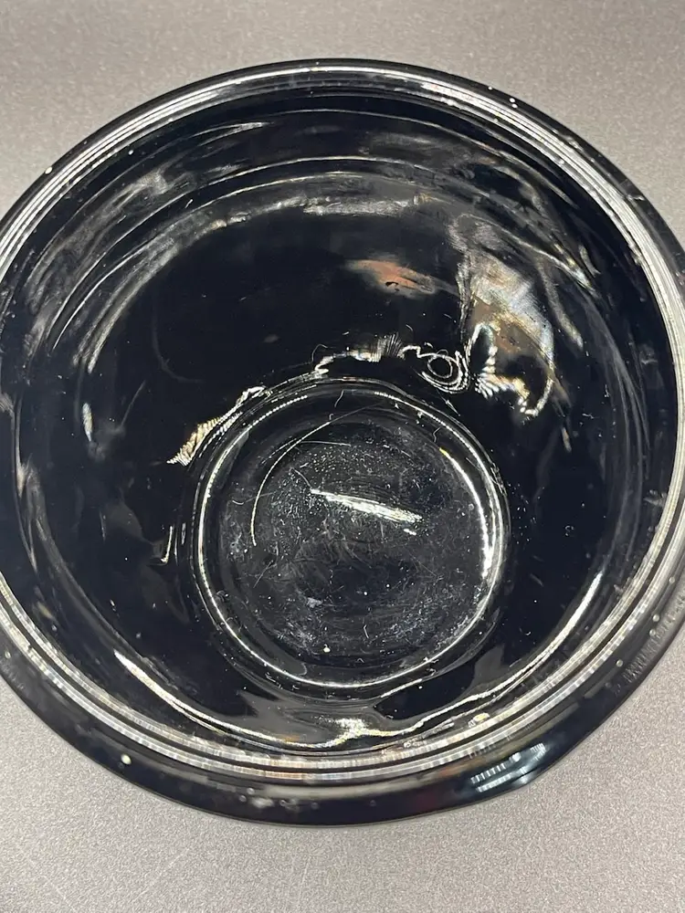 Antique L.E. Smith Black Amethyst Glass Greek Key Design Three Footed Vase With Flower Frog- AS IS