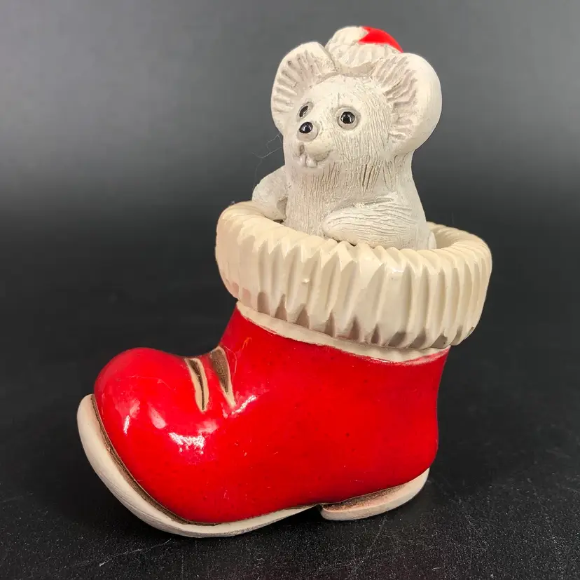 Artesania Rinconada Mouse in Christmas Santa Boot Figurine