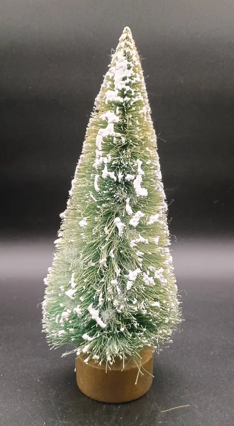 Vintage Bottle Brush Tree Mica Glitter Green with Brown Base 9 1/2 inches tall