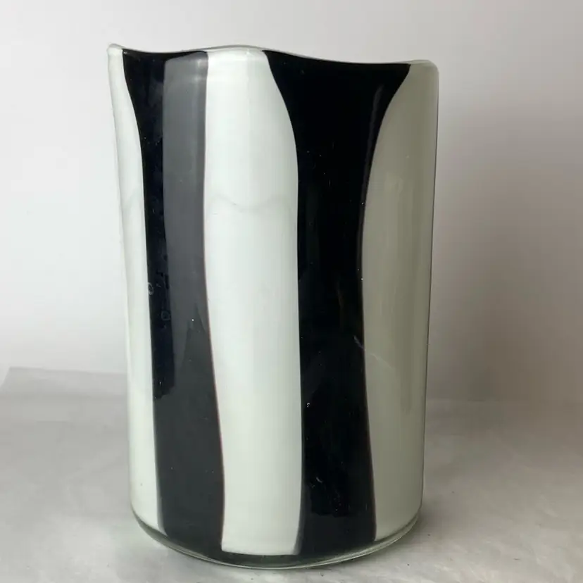 Black And White Stripe Italian Blown Glass Vase