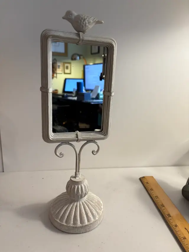 Cast Iron Mirror on Stand with Bird