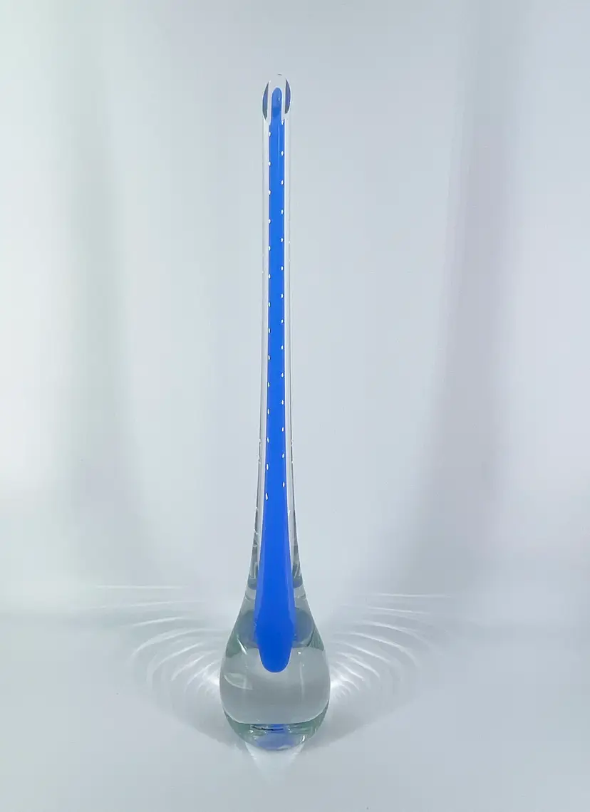 Nouvel Mexican Art Glass 23" Sommerso Style Gravity Vase Periwinkle Blue Narrow Neck