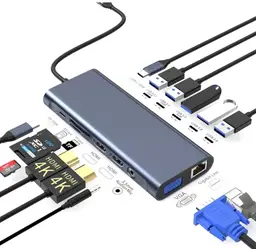 14 in 1 USB C Laptop Docking Station Dual Monitor Triple Display, 2 4K HDMI, VGA