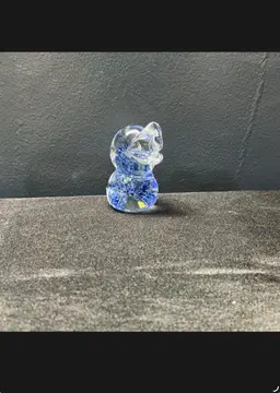 Vtg Art Glass Duck Figurine – Handblown Blue Speckled Paperweight, Murano Style