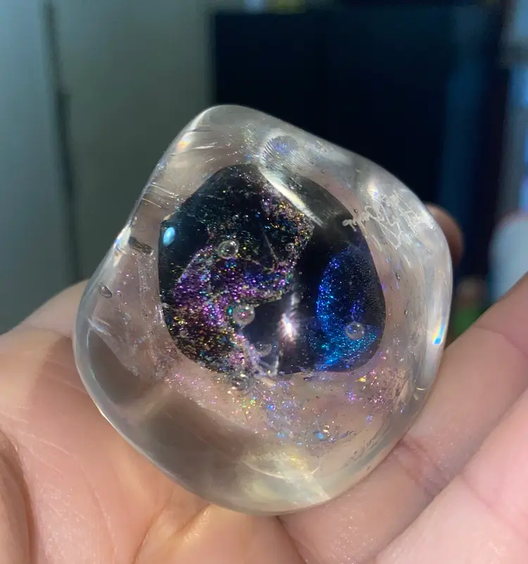 Timothy E Landers Signed MOON ROCK Dichroic Art Glass Paperweight 2” Vintage