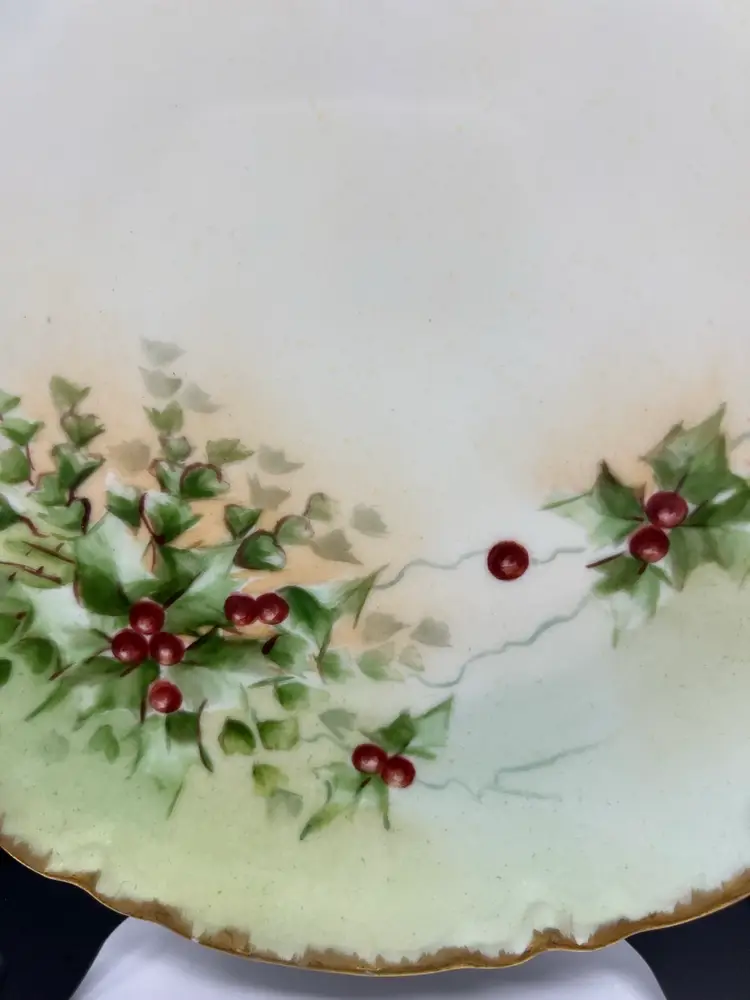 Haviland French Limoges Christmas Holly & Red Berries w/ Gold Wall Plate #2