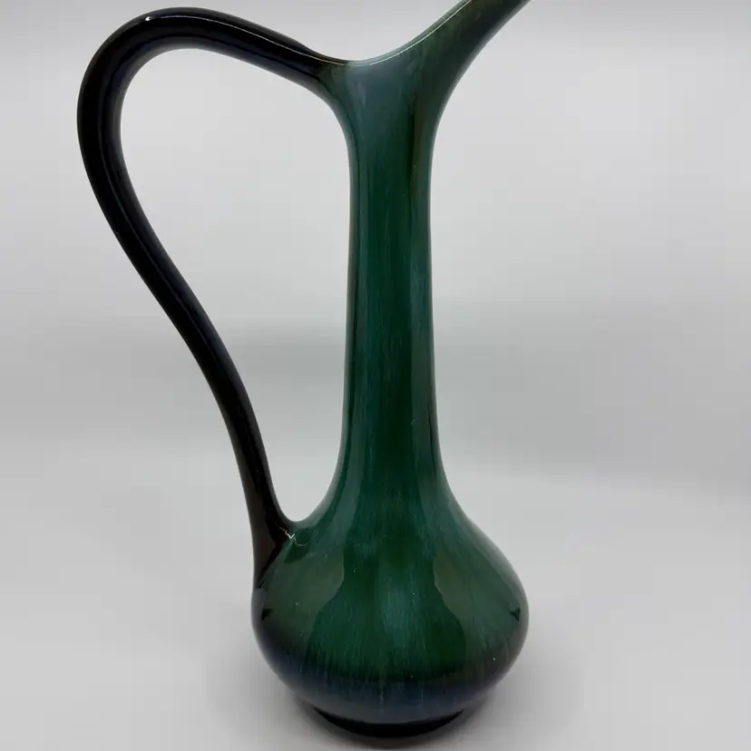 Vintage Blue Mountain Pottery Green Drip Glaze Pitcher Vase Ewer 12”MCM