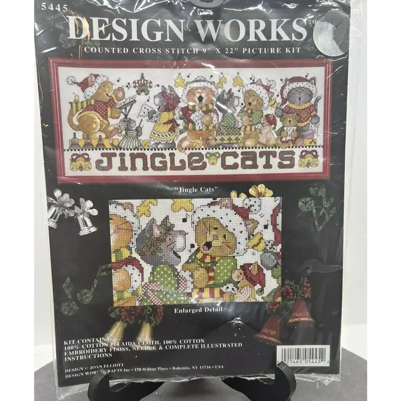 Christmas JINGLE CATS Counted Cross Stitch Embroidery Kit Design Works ~ New