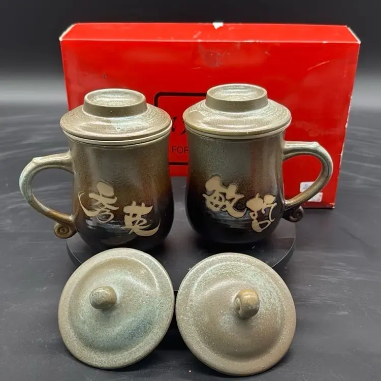 Chinese Handmade Tea Leave Mugs With Extra Lids
