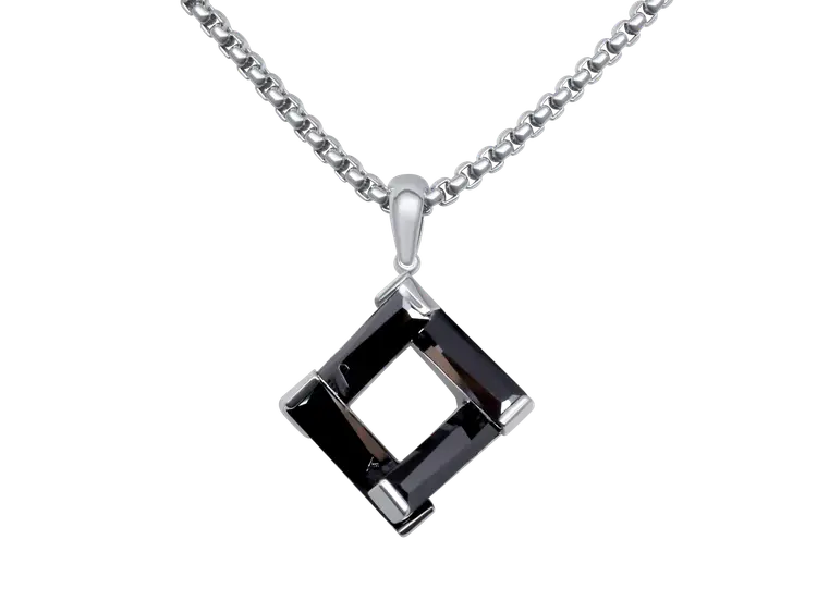 Black Onyx Geometric Pendant Necklace Silver Tone Modern Square Chain Jewelry