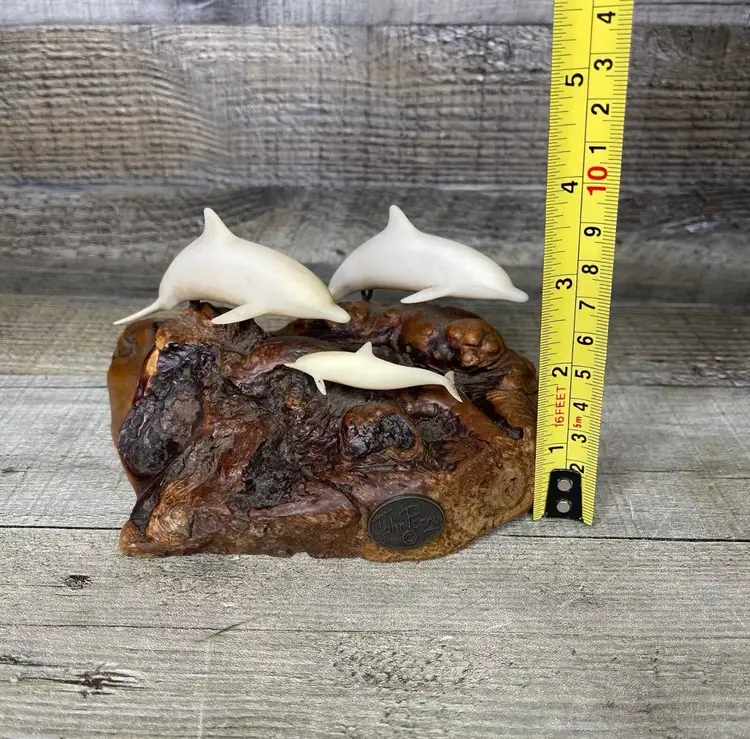 John Perry Sculpture Burl Wood Dolphin
Family White Resin Figure Decor