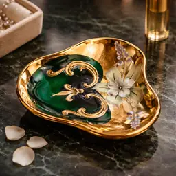 Vintage Bohemian Glass Trinket Dish - Green, 3.25"