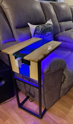 Resin River Waterfall C Table with Built‑In Charging  Sofa Side Table