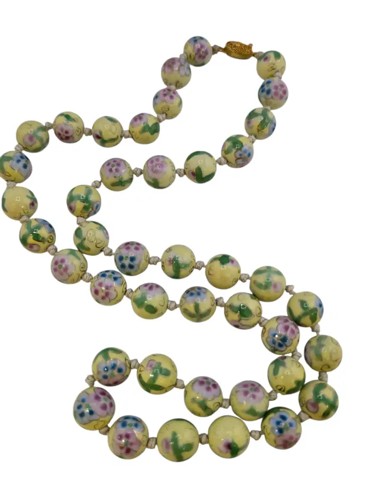 Antique Hand Knotted Yellow Cloisonne Necklace (A9088)