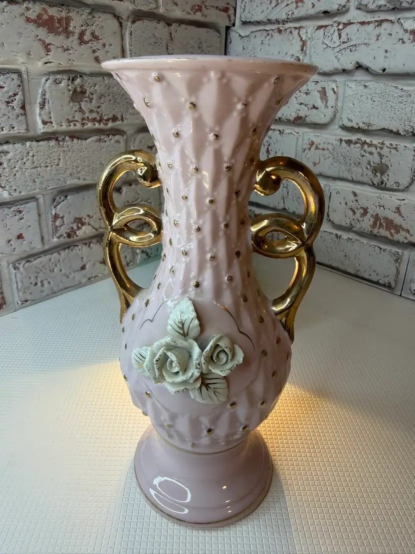 Pink Flower Vase As Is With Sticker