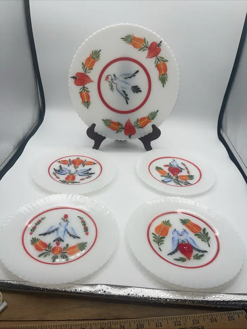Mac Beth Evans ~ 11" Server PLATE & 4 8” Plates (Handpainted) 1930-1950