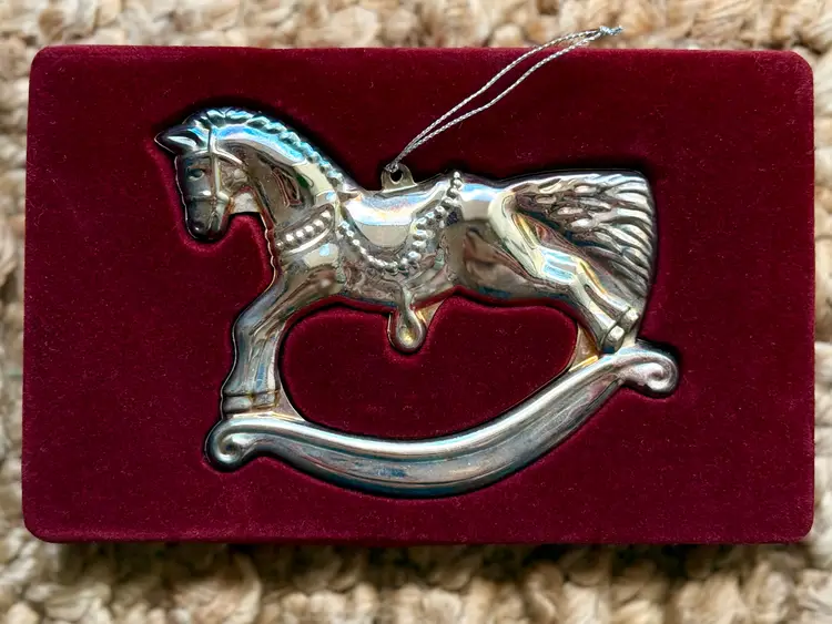 Vintage Silver-Tone Rocking Horse Ornament