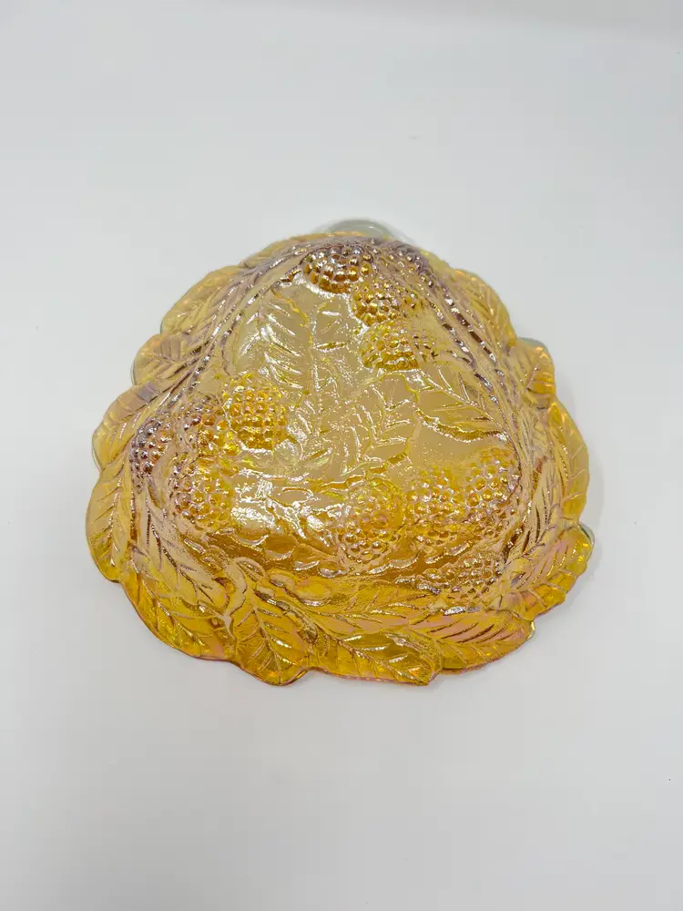 Indiana Glass Loganberry Amber Iridescent Triangle Candy Dish 1970s (0116-24)