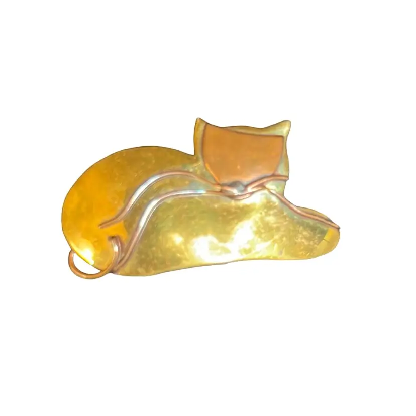 Vintage Brutalist Cat Mixed Metal Brass And Copper Pin