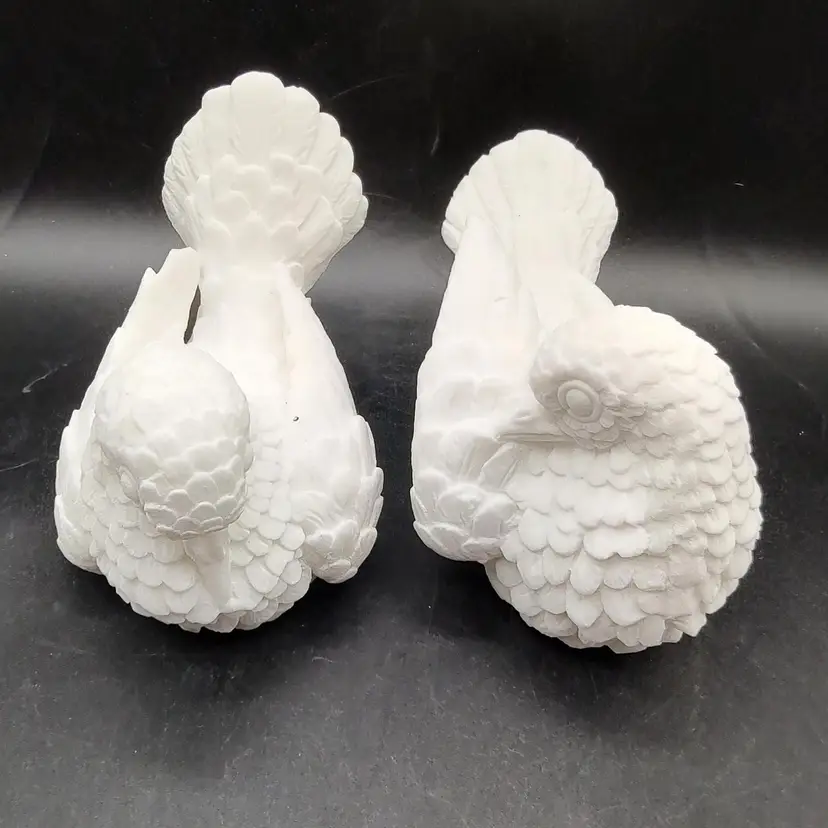 Vtg A. Santini Carved Alabaster Stone White Dove Figurines