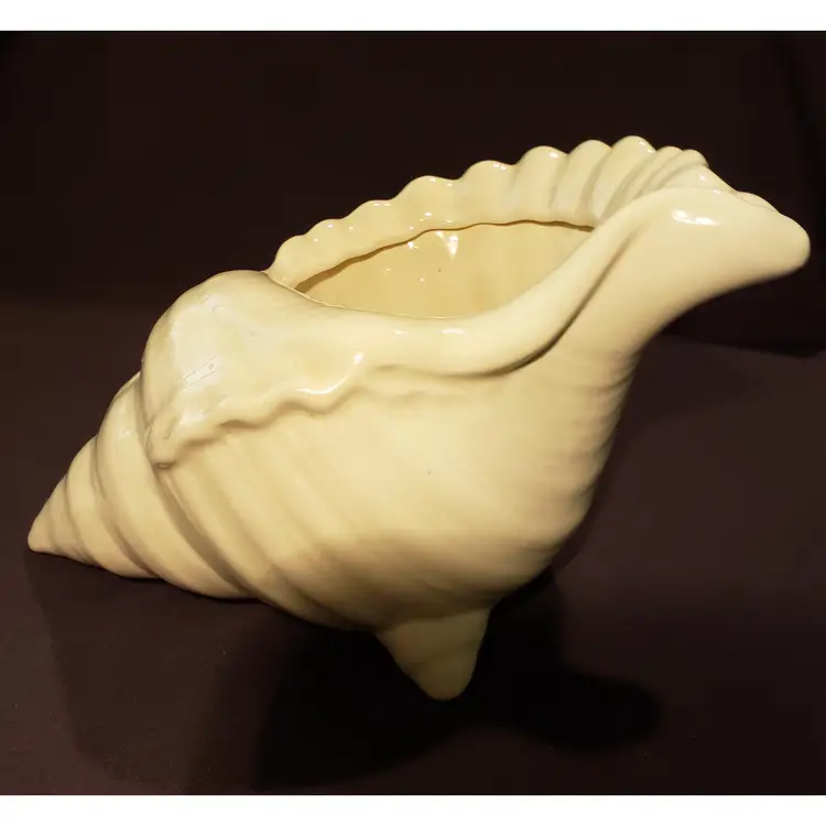 Vintage Ivory Off-White Footed Conch Sea Shell Planter