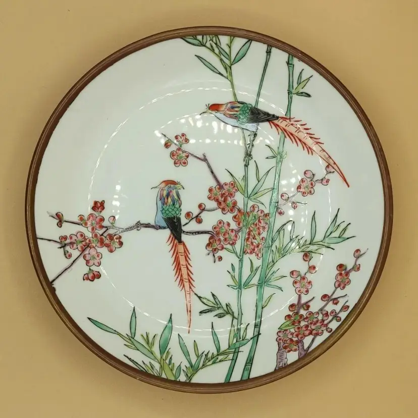 Vtg Hand Painted Porcelain And Copper Bird Plate