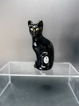 FENTON Black Panther Leopard Stylized Cat 5065 Handpainted Signed J Owens