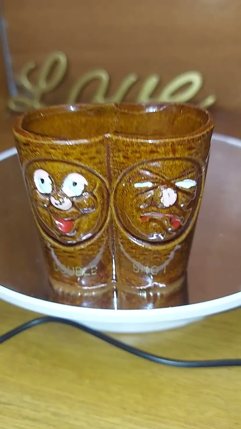 Vintage 1950s Japanese Redware Hand Painted Double Shot Glass Barware Kitschy