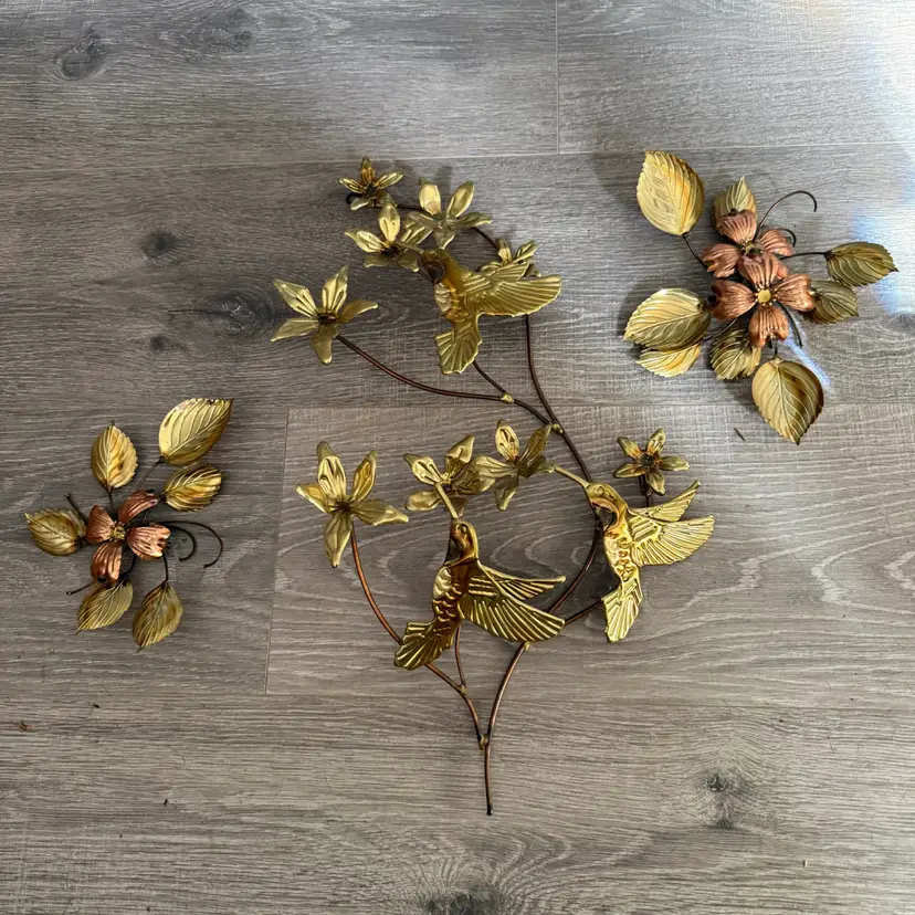 Vintage Homco Hummingbird Leaf Wall Spray Swag & 2 Dog Wood Flowers Wall Set 3