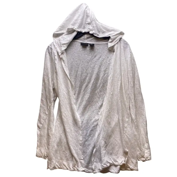 Tahari Cardigan Womens Large White Linen Open Front Hooded Beachy Costal Coverup