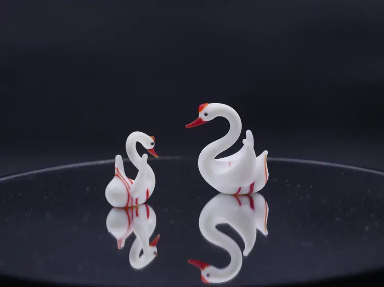 Miniature Murano Milk Glass Swan Pair