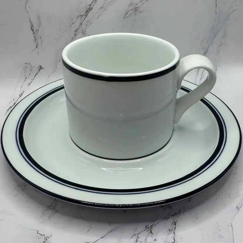 DANSK Christianshavn Blue Flat Cup & Saucer - Made in Portugal