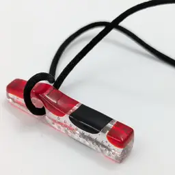 Fused Glass Pendant Necklace Red Black Silver