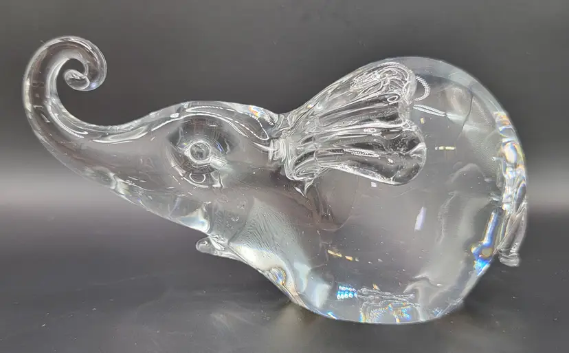 Art Glass Trunk Up Elephant Paperweight