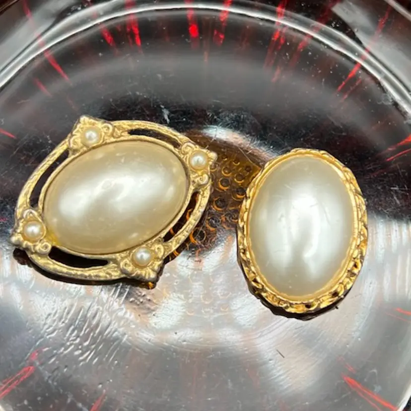 Pair Of Faux Pearl Brooches