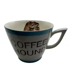 Coffee Hound Large Coffee Cup Vintage 1950s Blue Rim Kitschy Mid Century Mug