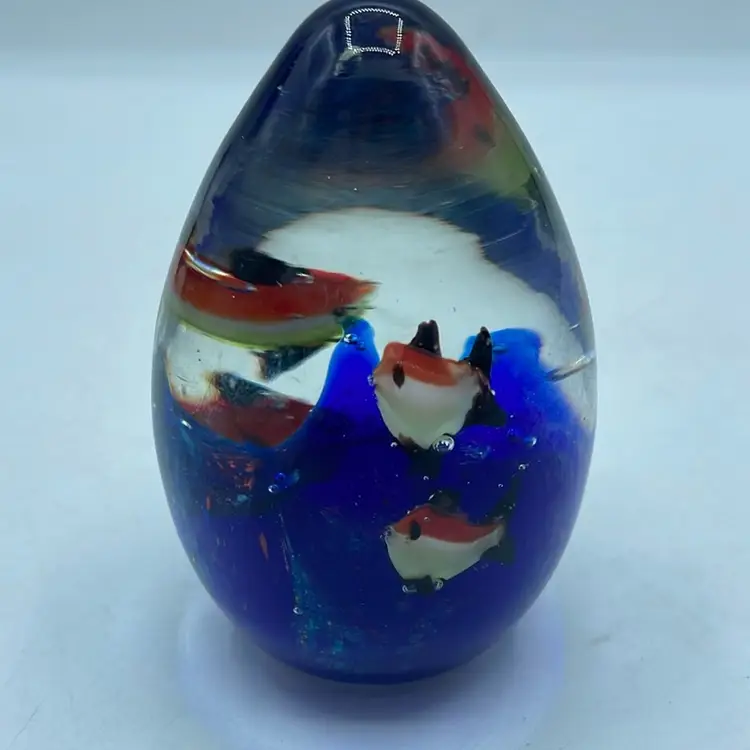 Egg Paperweight With Fish 3.5”