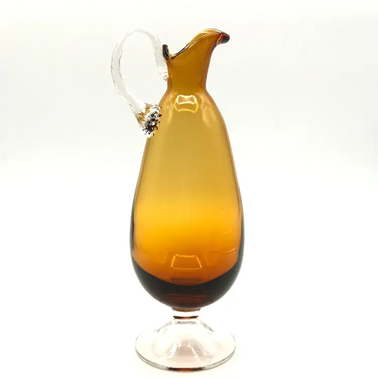 Vintage Enesco Import Italia Amber Glass Hand Blown Footed Pitcher 10.5" Tall