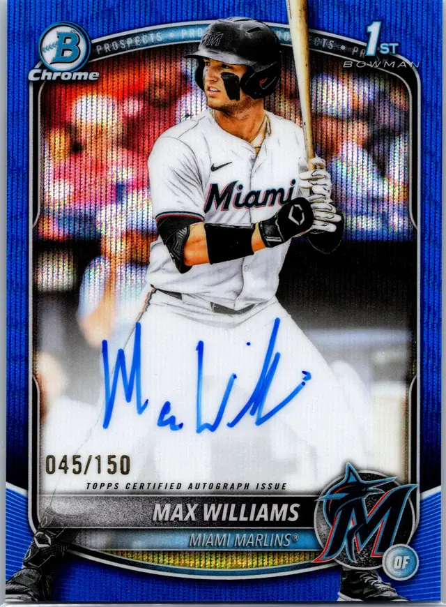 2025 Bowman Draft Max Williams #CPA-MWI Chrome Prospect Autographs Blue Wave Refractor Miami Marlins #/150 Auto