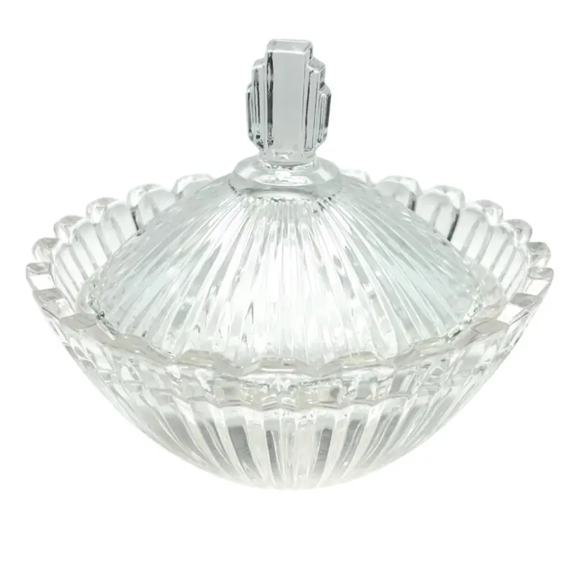 Mikasa Clear Lidded Candy Dish. Art Deco Vibes. Marquette Style. Great As Trinket Or Jewelry Box Too!