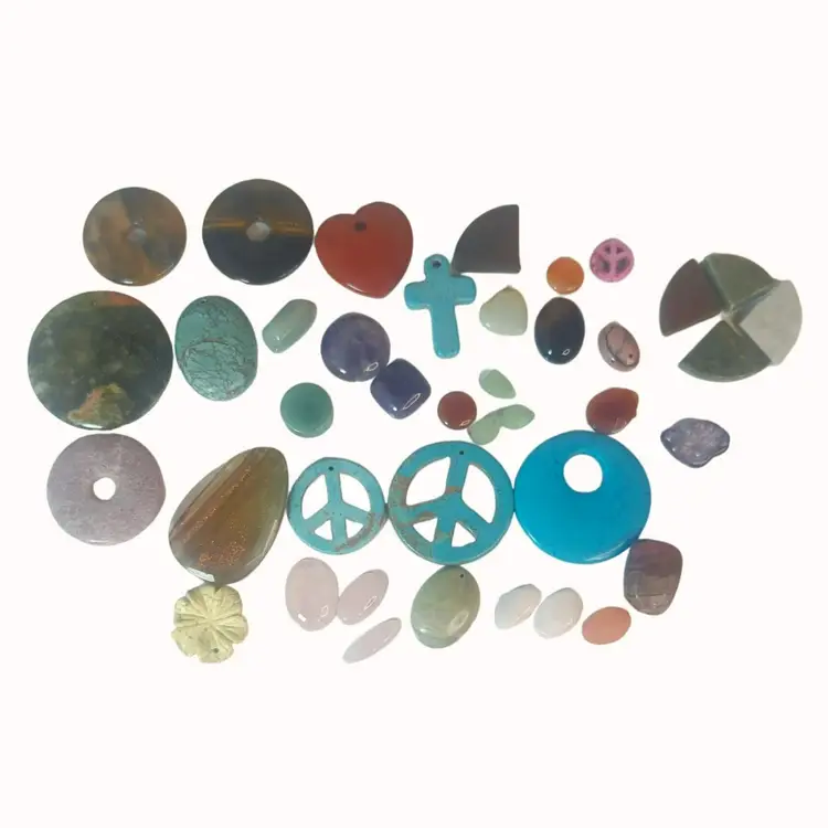 Assorted Polished Cabochon Gemstone Beads & Charms Jewelry Making Bundle Lot