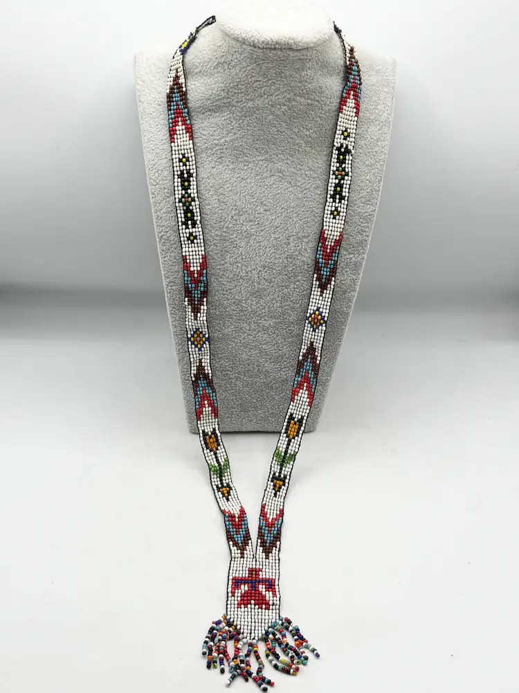 Vintage hand beaded seed bead tassel necklace