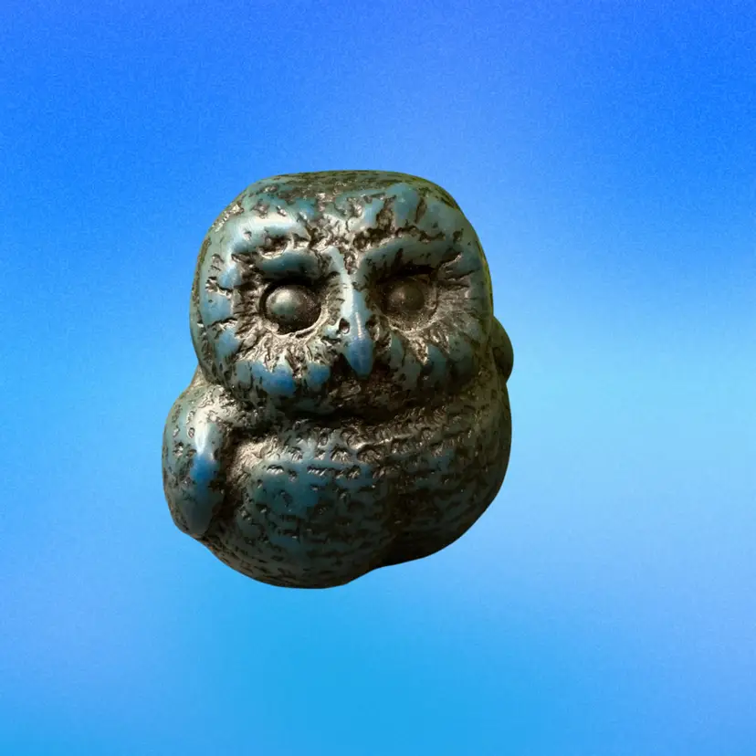 Hand-Carved "Cleveland Blue" Industrial Slag Owl – Artisan Folk Art