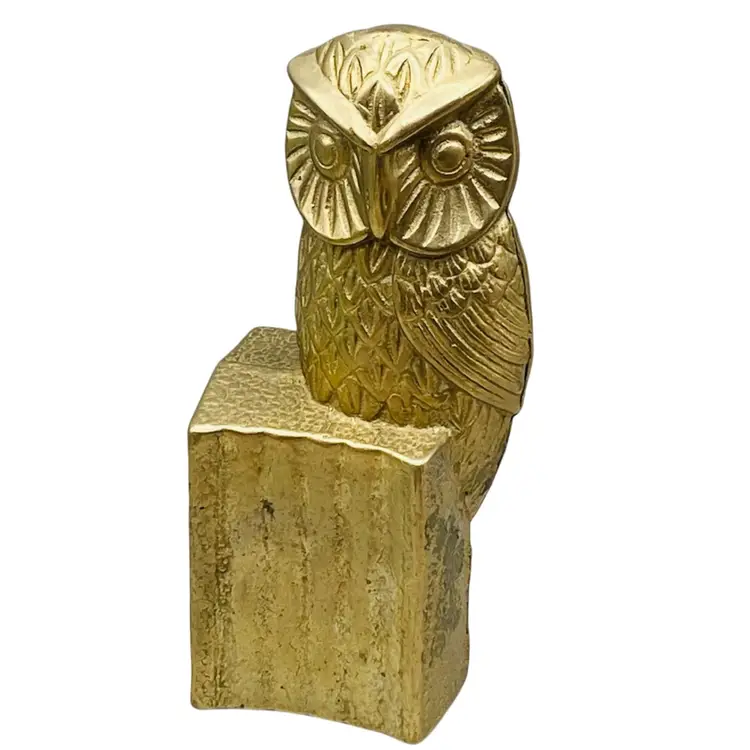 MCM Brass Owl Bookend Figurine Chunky Boho Cottage Decor