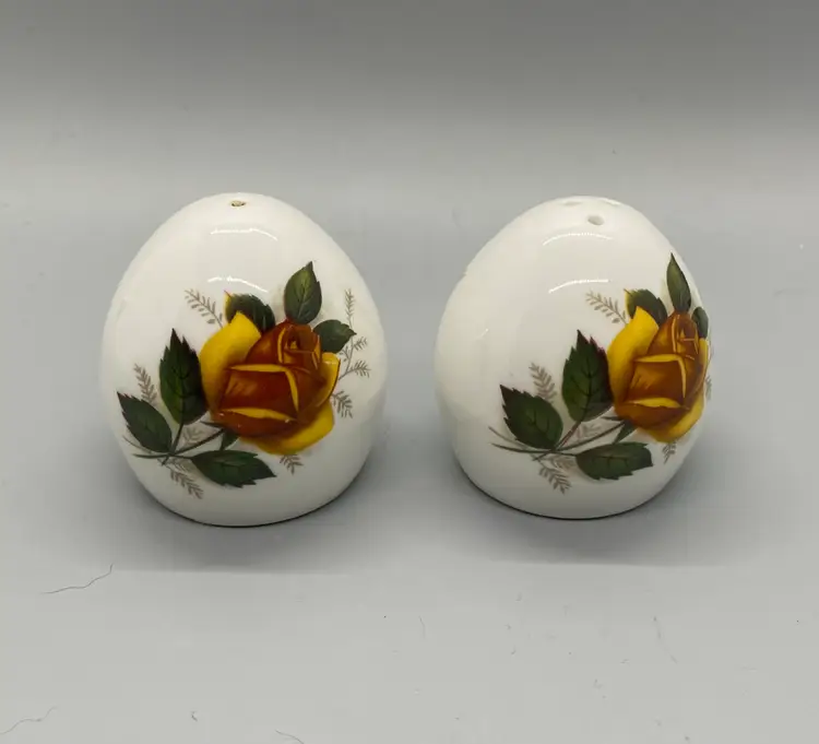 Royal Sanford Fine China Egg Shape Salt Pepper Shakers Yellow Rose