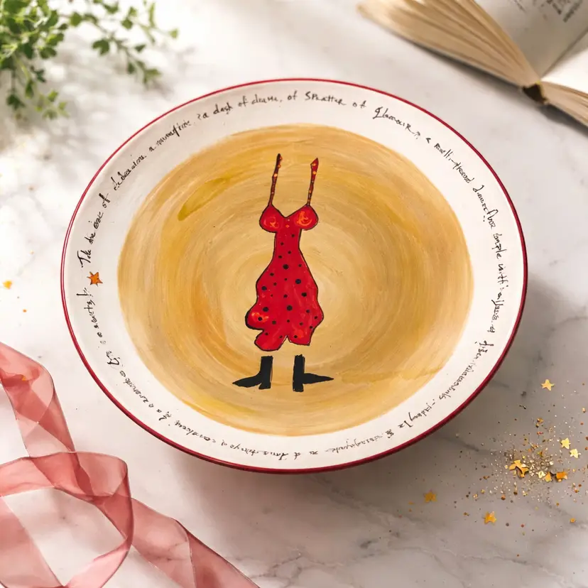 LuLu Handcrafted Decorative Plate w/ Red Dress, 8.75" Diameter
