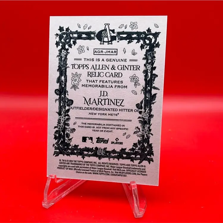 J.D. Martinez 2024 Topps Allen & Ginter Full Size Bat Relic New York Mets