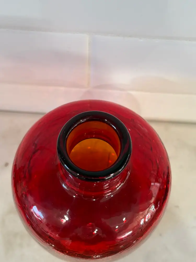 Vintage MCM Glass Candle Holder/ Vase Tangerine Crackle