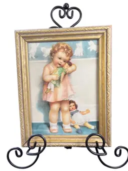 Vintage Lithograph by Bessie Pease Gutmann "Love Is Blind" in Vintage Wooden Golden Frame-Lot 43