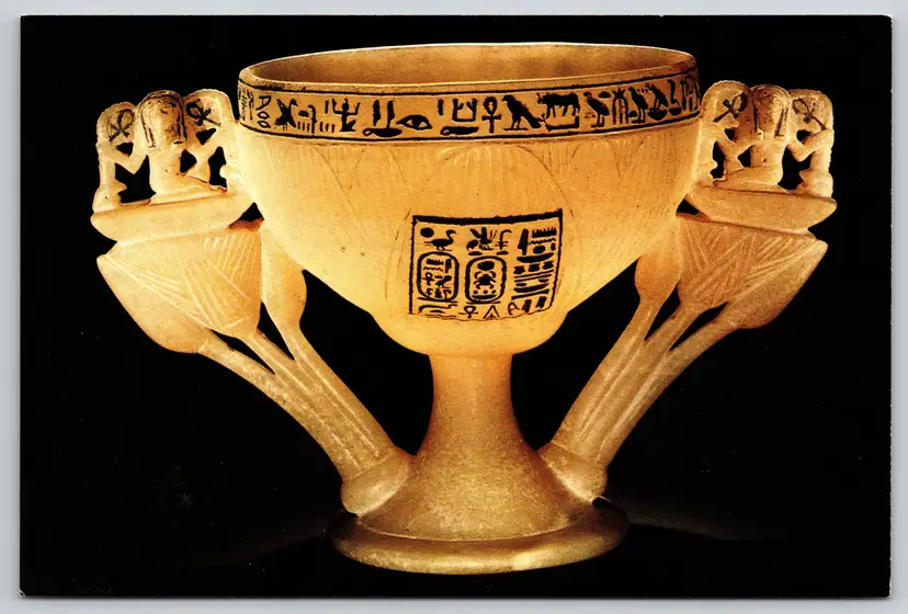 Postcard Lotiform Chalice Egyptian Museum Cairo Egypt Treasures of Tutankhamun  - 13752